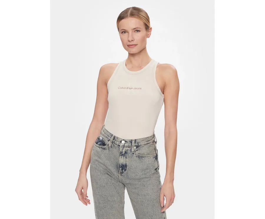 obrazek 1 Calvin Klein Jeans Top Hero Monologo Rib Tank J20J222975 Écru Regular Fit