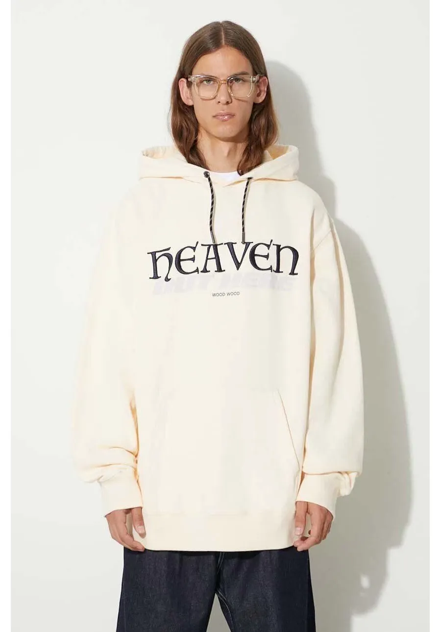 obrazek 1 Wood Wood bluza bawełniana Zeus heaven hoodie męska kolor beżowy z kapturem z aplikacją 12335603.2493