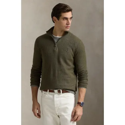 Zdjęcie Polo Ralph Lauren sweter bawełniany kolor zielony lekki z półgolfem 710932304