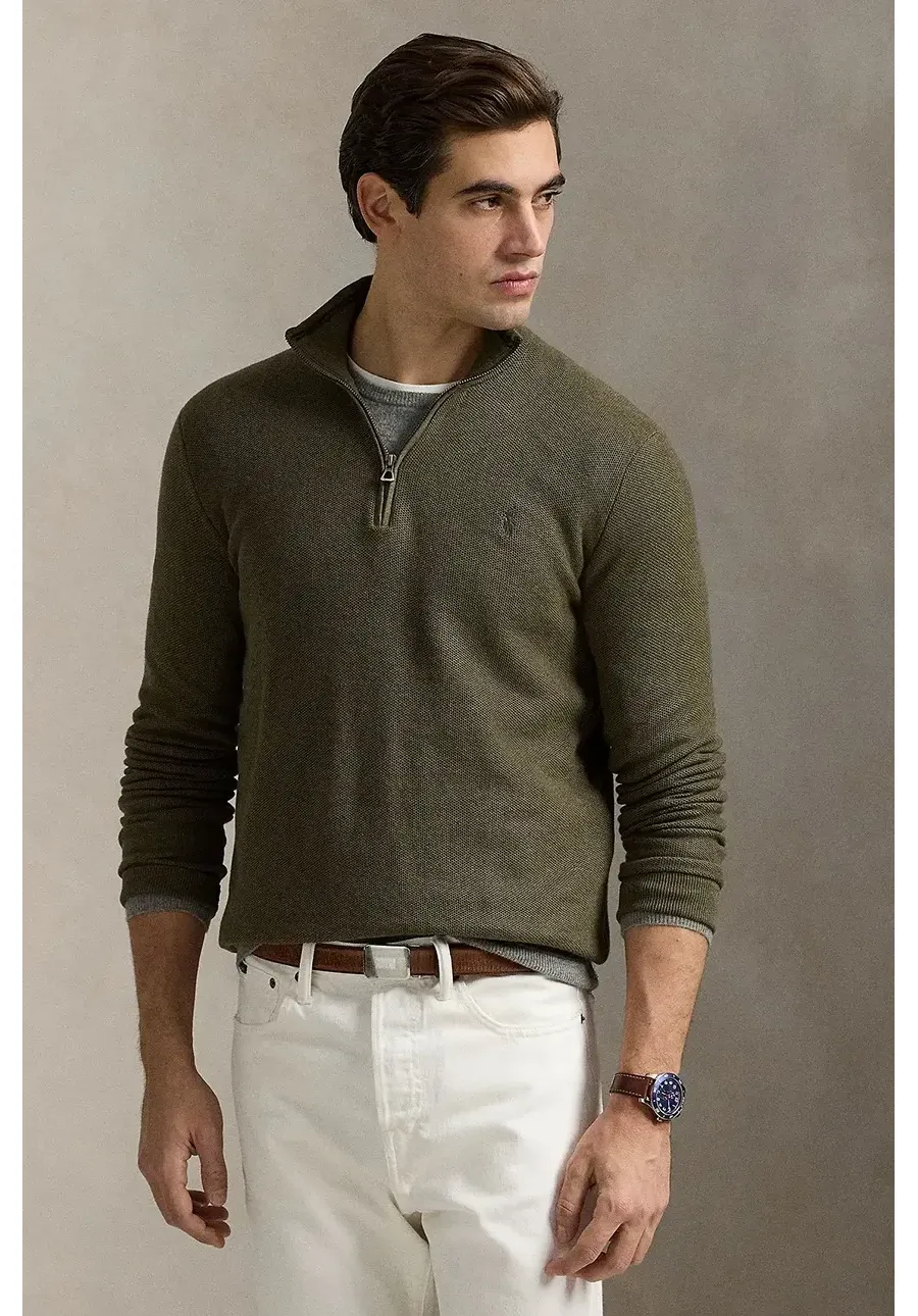obrazek 1 Polo Ralph Lauren sweter bawełniany kolor zielony lekki z półgolfem 710932304
