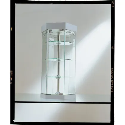 Picture A unique counter display cabinet with a hexagonal base and rotating shelves