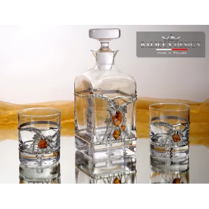 Zdjęcie Karafka i szklanki do whisky Legend impresja roślinna z bursztynem.