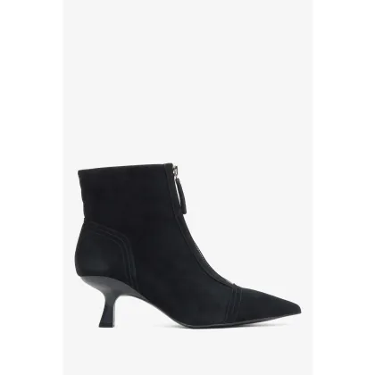 Zdjęcie Estro: Czarne botki damskie z weluru naturalnego na niskiej szpilce