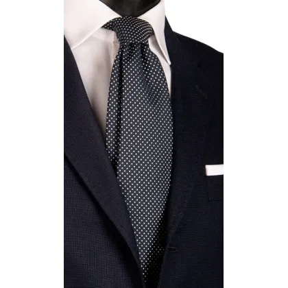 Zdjęcie Włoski jedwabny krawat w srebrnoszare kropki
