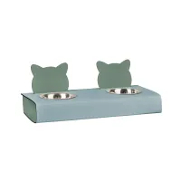 Zdjęcie Jasnobłękitny unikalny zestaw dwóch misek dla kota 40x16xH6 cm