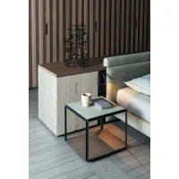 Picture Modern coffee table with a leather top, minimalist style