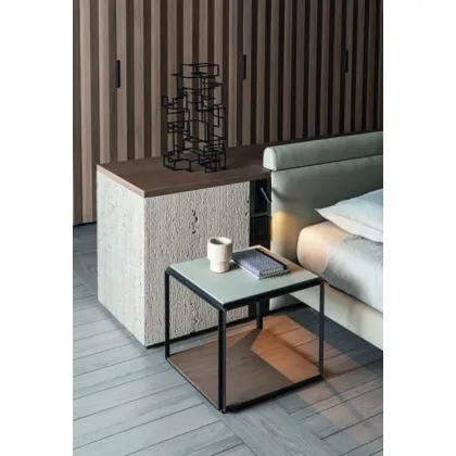 Zdjęcie Nowoczesny stolik kawowy ze skórzanym blatem styl minimalistyczny