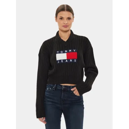 Zdjęcie Tommy Jeans Sweter Center Flag DW0DW18528 Czarny Relaxed Fit