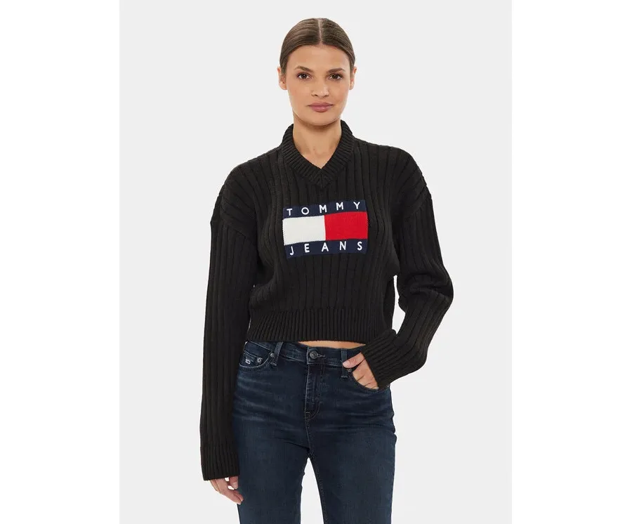 obrazek 1 Tommy Jeans Sweter Center Flag DW0DW18528 Czarny Relaxed Fit