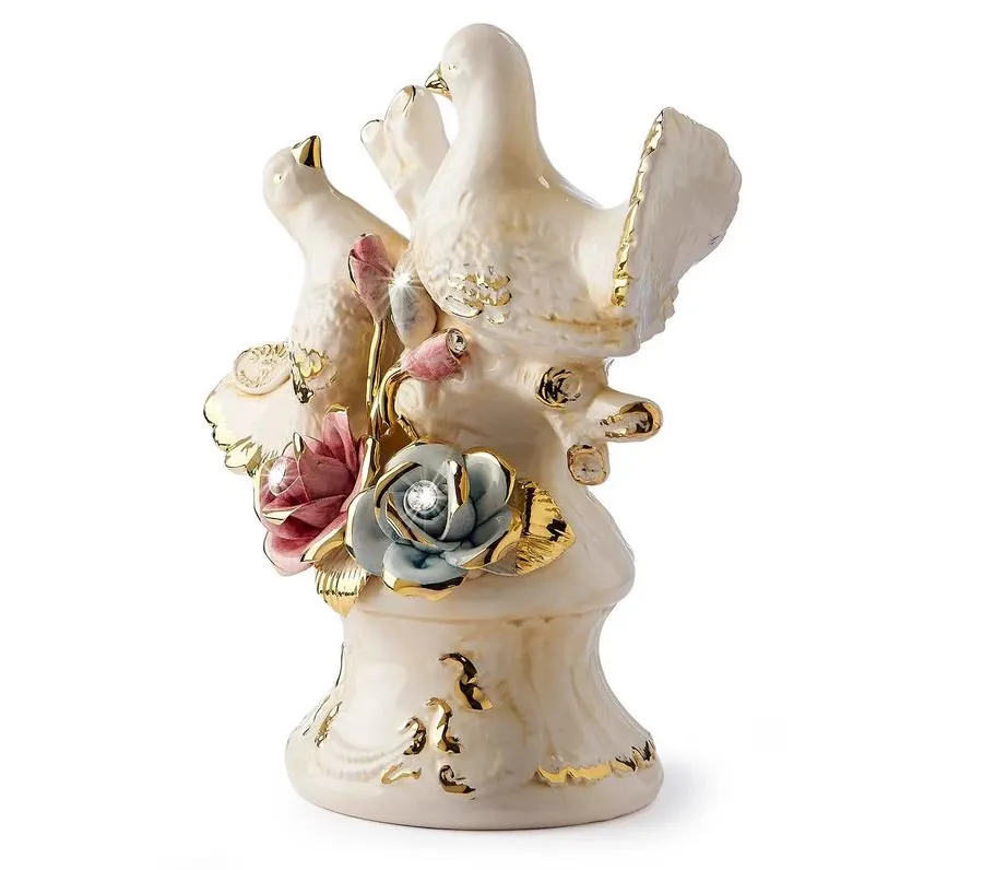 obrazek 3 Unikatowa ozdoba ceramiczna z parą gołębi i różami