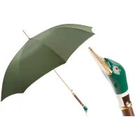 Picture Luxurious olive men's umbrella with a handle in the shape of a wild goose head - Pasotti