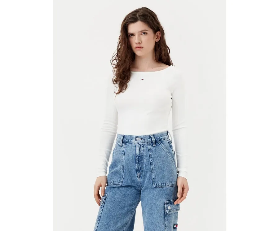 obrazek 1 Tommy Jeans Bluzka DW0DW21350 Écru Slim Fit