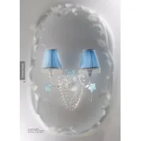 Picture Two light wall lamp in white metal with blue Murano glass roses, clear drops and crystals - Il Paralume Marina