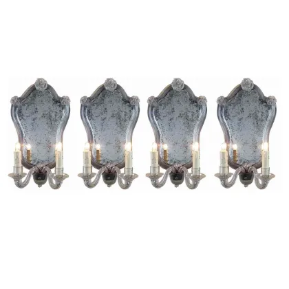 Zdjęcie Cztery weneckie kinkiety ze szkła Murano ze szlifowanym lustrem 1950