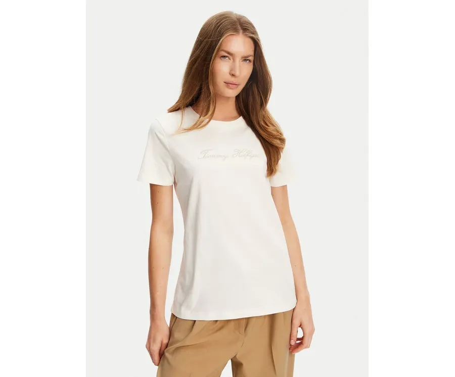 obrazek 1 Tommy Hilfiger T-Shirt Script WW0WW47210 Écru Regular Fit