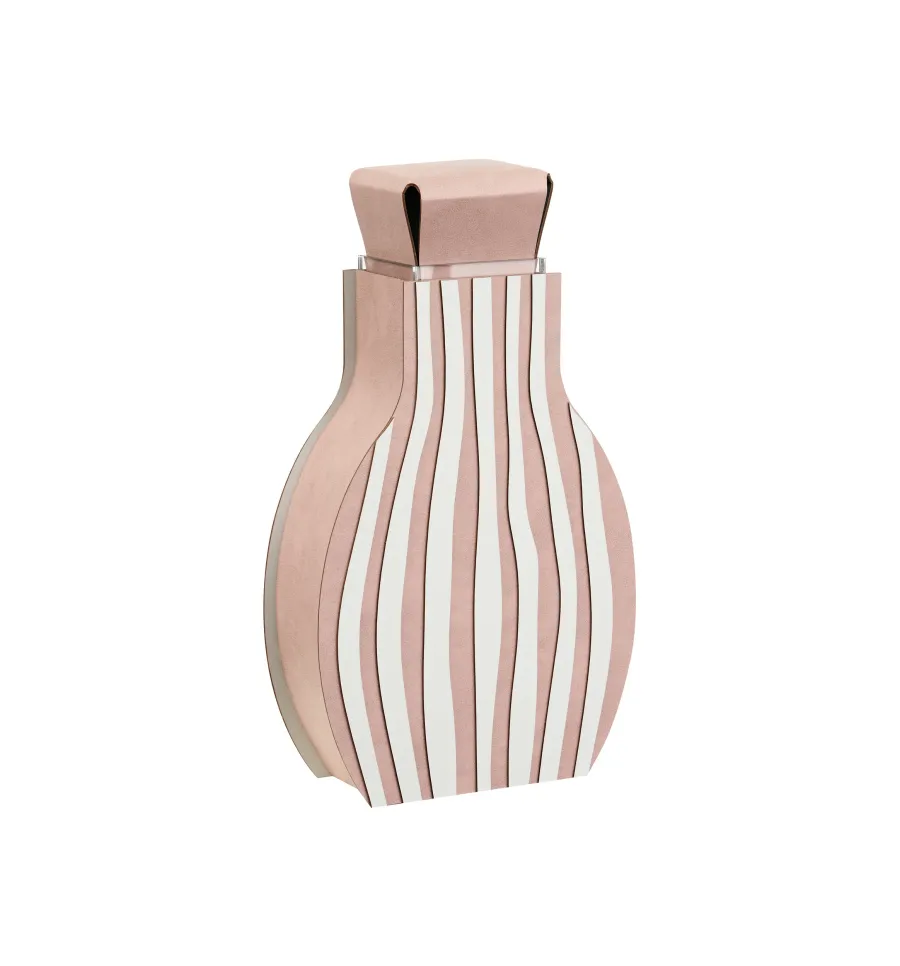 obrazek 2 Stylowy skórzany wazon Otto 9x24xH44 cm w pionowe pasy w kolorze pudrowego różu i perłowym
