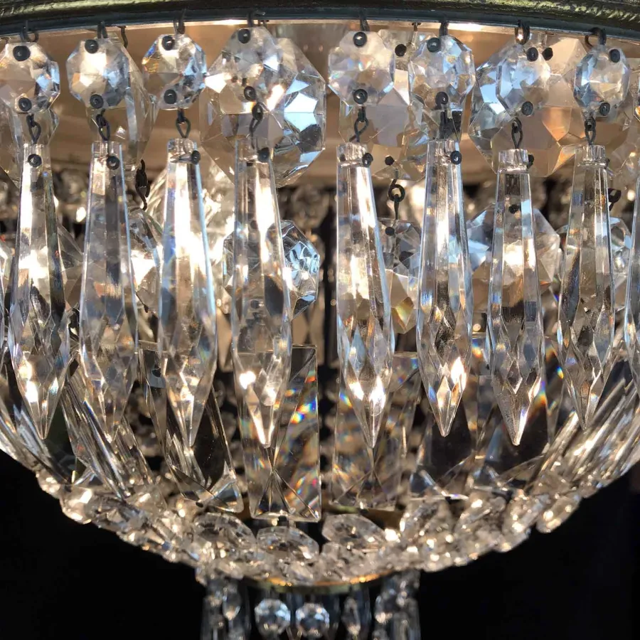 obrazek 7 Lampa sufitowa z brązu i kryształu z trzema światłami - vintage