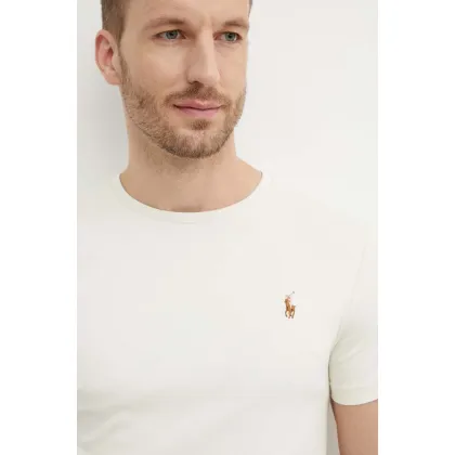 Zdjęcie Polo Ralph Lauren t-shirt bawełniany męski kolor beżowy gładki 710740727