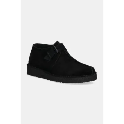 Zdjęcie Clarks Originals półbuty zamszowe Trek Buckle damskie kolor czarny na płaskim obcasie 26177993