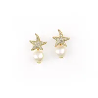 Picture Unique earrings 18 carat gold-plated silver White zircons Baroque pearl