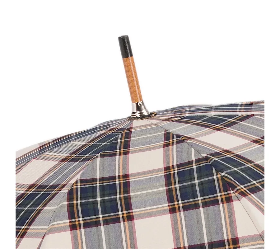 obrazek 4 Klasyczny parasol męski w kratę z piękną skórzaną rączką - Pasotti
