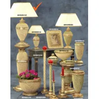 Picture Ceramic living room lamp with beige-green gold