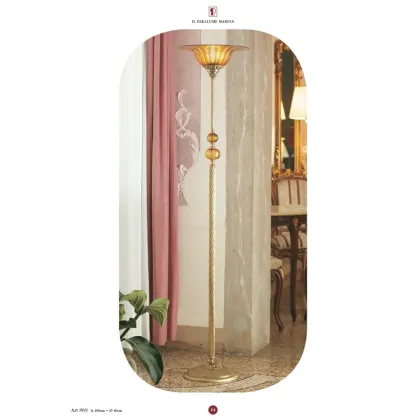 Zdjęcie Lampa podłogowa ze szklaną misą Murano i bursztynowymi kulami - Il Paralume Marina