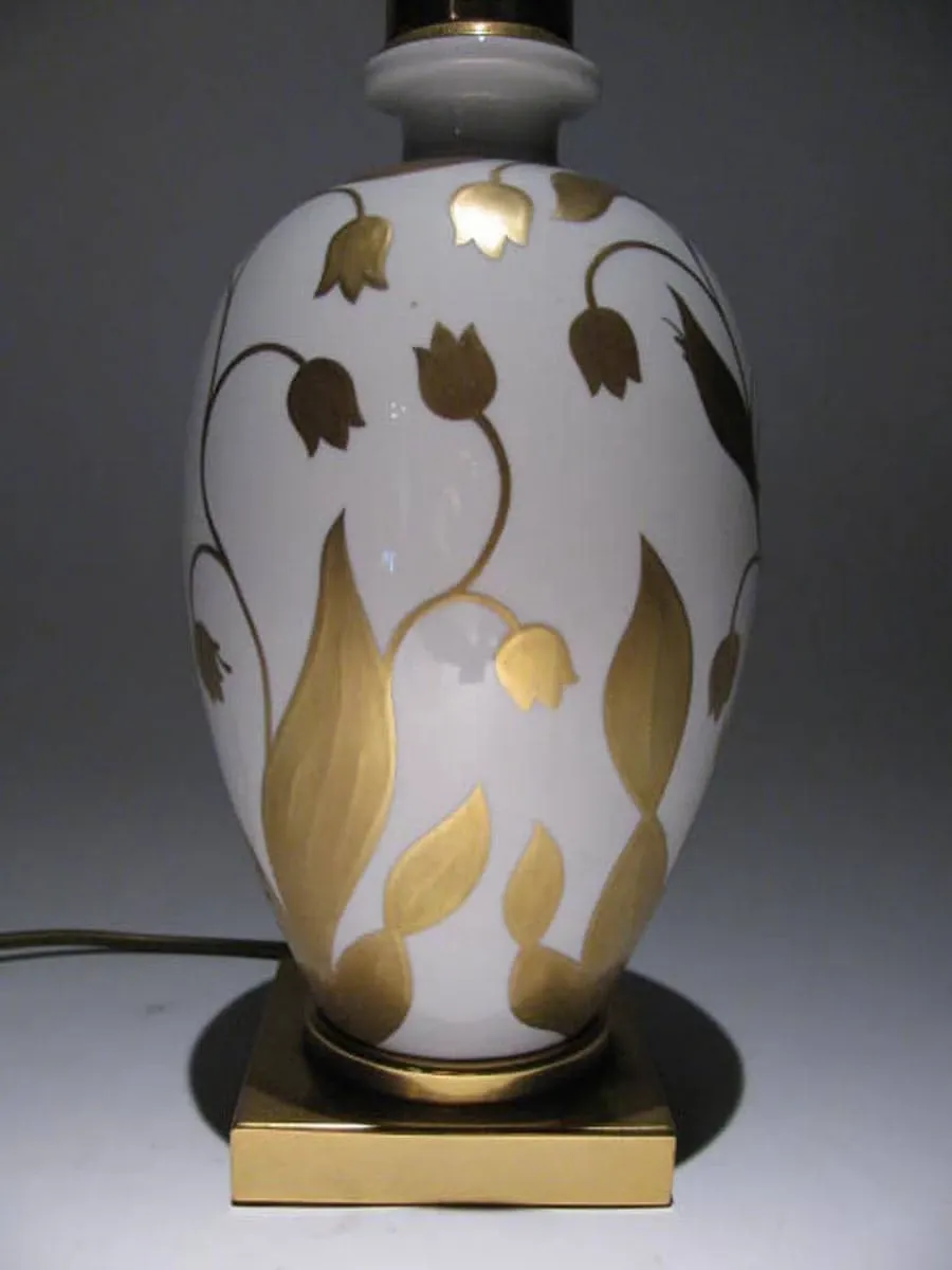 obrazek 2 Lampa stołowa z porcelany z białego złota z mosiężną podstawą