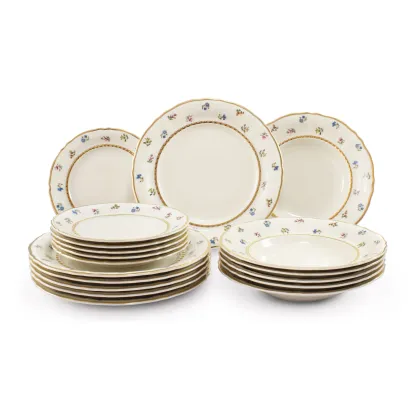 Zdjęcie Piękny stylowy 18-elementowy komplet porcelanowych talerzy zdobiony motywem kwiatów – Leander