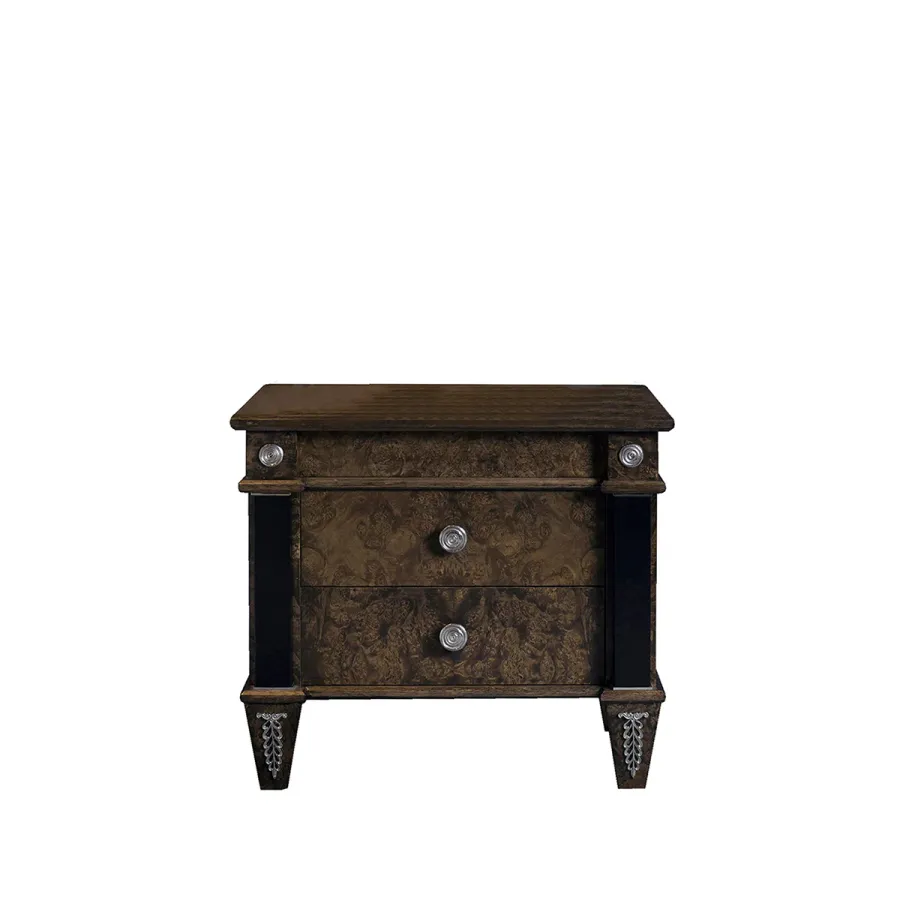 obrazek 1 Elegancki nocny stolik LEONID - orzech, czerń i nikiel - Collecion Alexandra