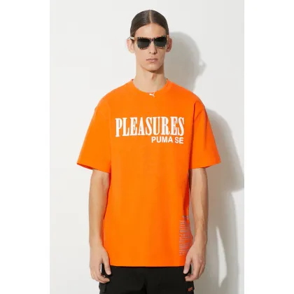 Zdjęcie Puma t-shirt bawełniany PUMA x PLEASURES Typo Tee męski kolor pomarańczowy z nadrukiem 620878