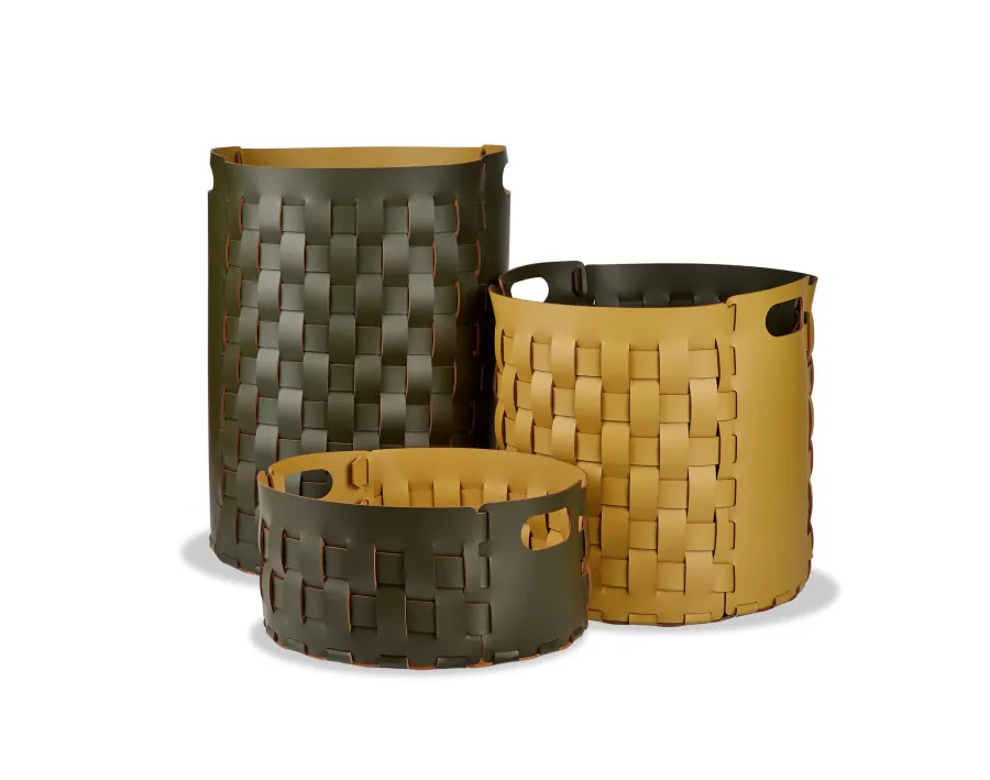 obrazek 2 Stylowy kosz Bottega Ø40xH57 cm w kolorze ciemnooliwkowym