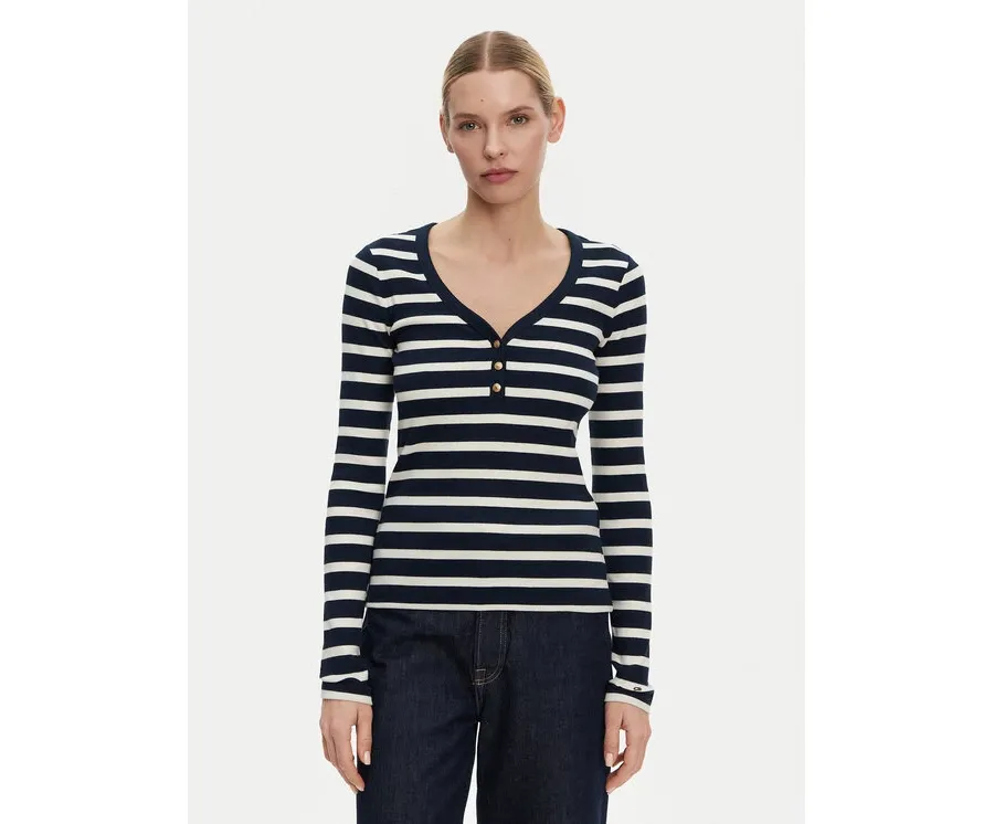 obrazek 1 Tommy Hilfiger Bluzka Henley WW0WW43905 Granatowy Slim Fit