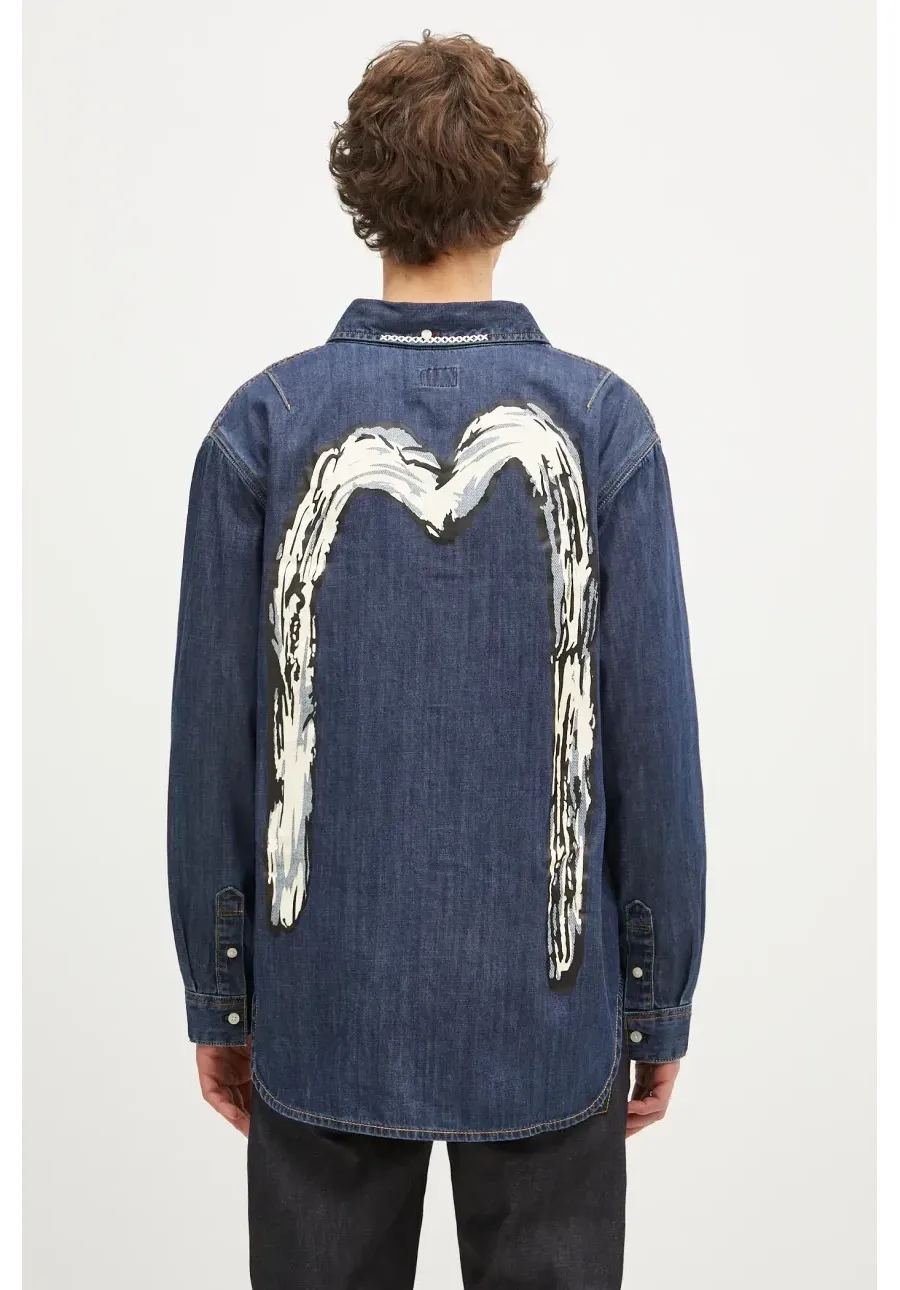 obrazek 1 Evisu koszula jeansowa Daicock Printed męska kolor granatowy regular z kołnierzykiem klasycznym 2EAHTM4DL1031