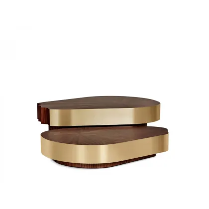 Picture Brown coffee table made of American walnut veneer with brass edging for an elegant living room - Ginger & Jagger
