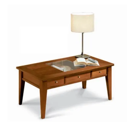 Zdjęcie Włoski stolik kawowy z 3 szufladami blat z drewna i szkła - Fratelli Mirandola