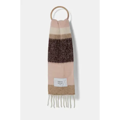 Zdjęcie Maison Kitsuné szalik Alpaca Stripes damski kolor różowy wzorzysty NM06204WA0022