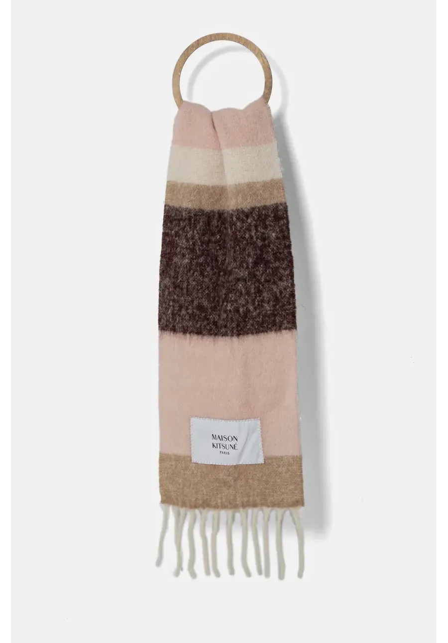 obrazek 1 Maison Kitsuné szalik Alpaca Stripes damski kolor różowy wzorzysty NM06204WA0022