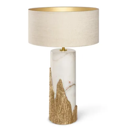 Picture Marble and Cast Brass Table Lamp with Silk Shade - Ginger & Jagger