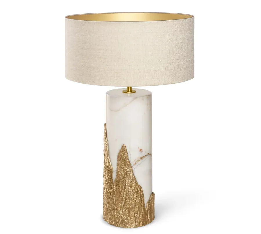 obrazek 1 Lampa stołowa z marmuru i odlewanego mosiądzu z abażurem w kolorze jedwabiu - Ginger & Jagger