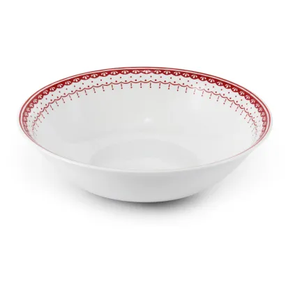 Zdjęcie Stylowa miska sałatkowa z porcelany zdobiona czerwonym geometrycznym ornamentem – Leander