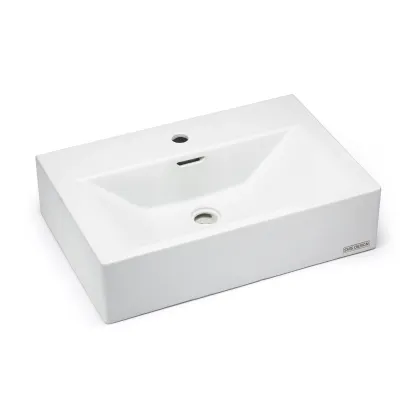 Zdjęcie Elegancka umywalka 60 cm PYXIS BASIC z przelewem, z otworem na baterię - naturalny, bez dekoru, bez lakieru