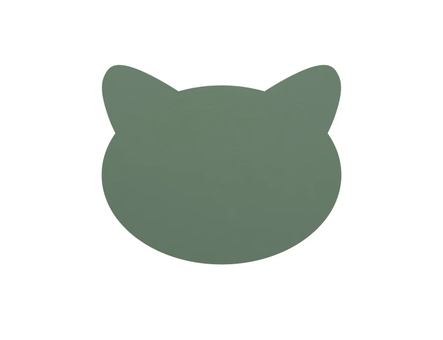 obrazek 3 Stylowa skórzana podkładka na stół 12x12 cm - głowa kota w kolorze błękitu nieba i liści eukaliptusa