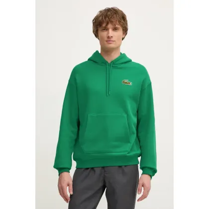 Zdjęcie Lacoste bluza bawełniana męska kolor zielony z kapturem gładka SH2754