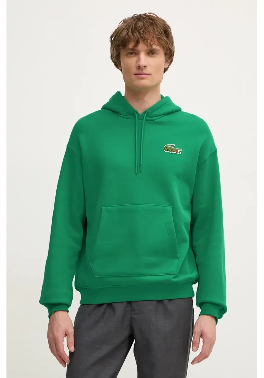 obrazek 1 Lacoste bluza bawełniana męska kolor zielony z kapturem gładka SH2754
