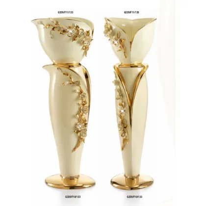 Picture Beige and gold decorative flower pot with an indentation decorated with ceramic flowers