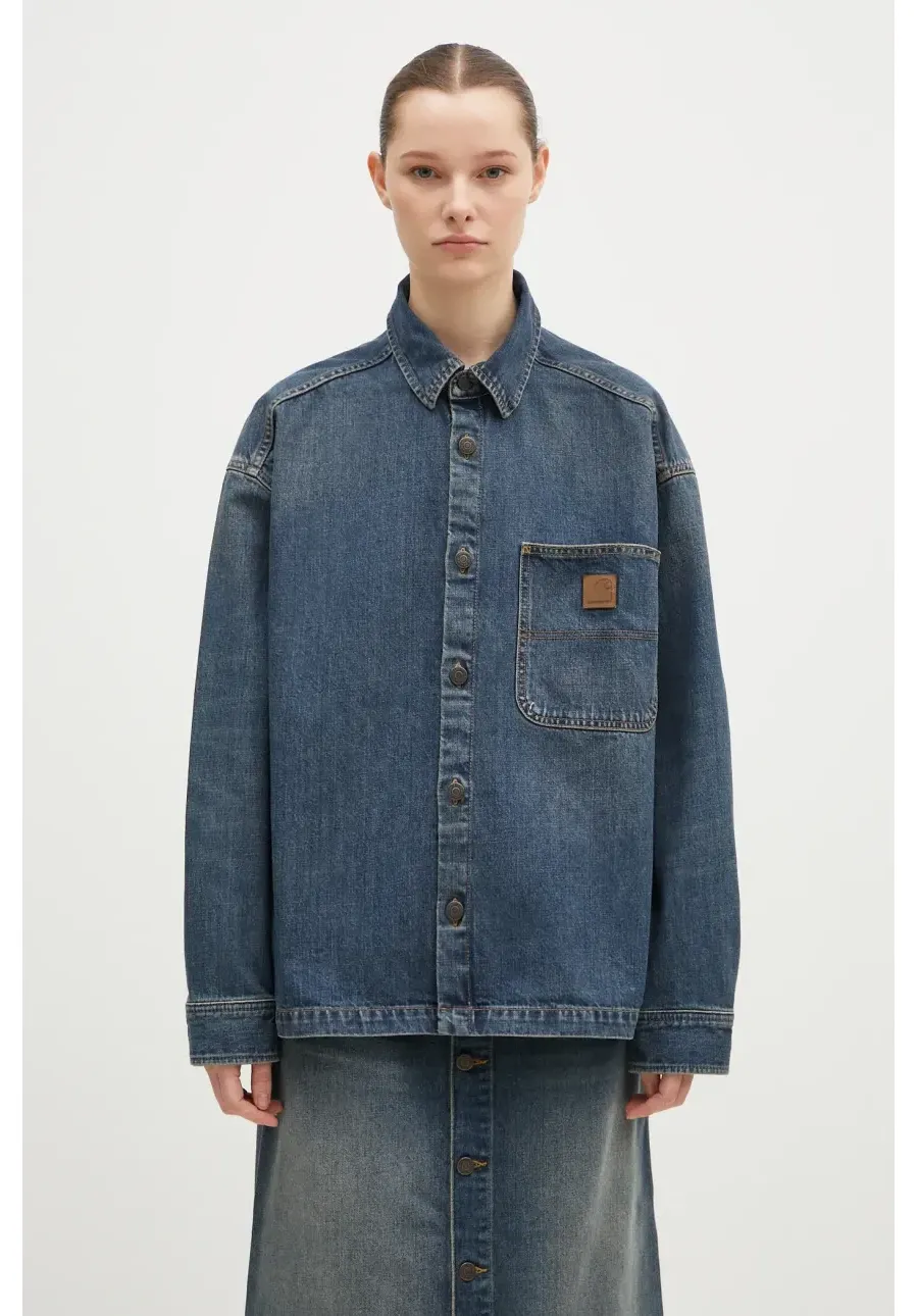 obrazek 1 Carhartt WIP kurtka jeansowa Lovilia Shirt Jac damska kolor niebieski przejściowa oversize I034461.014Q