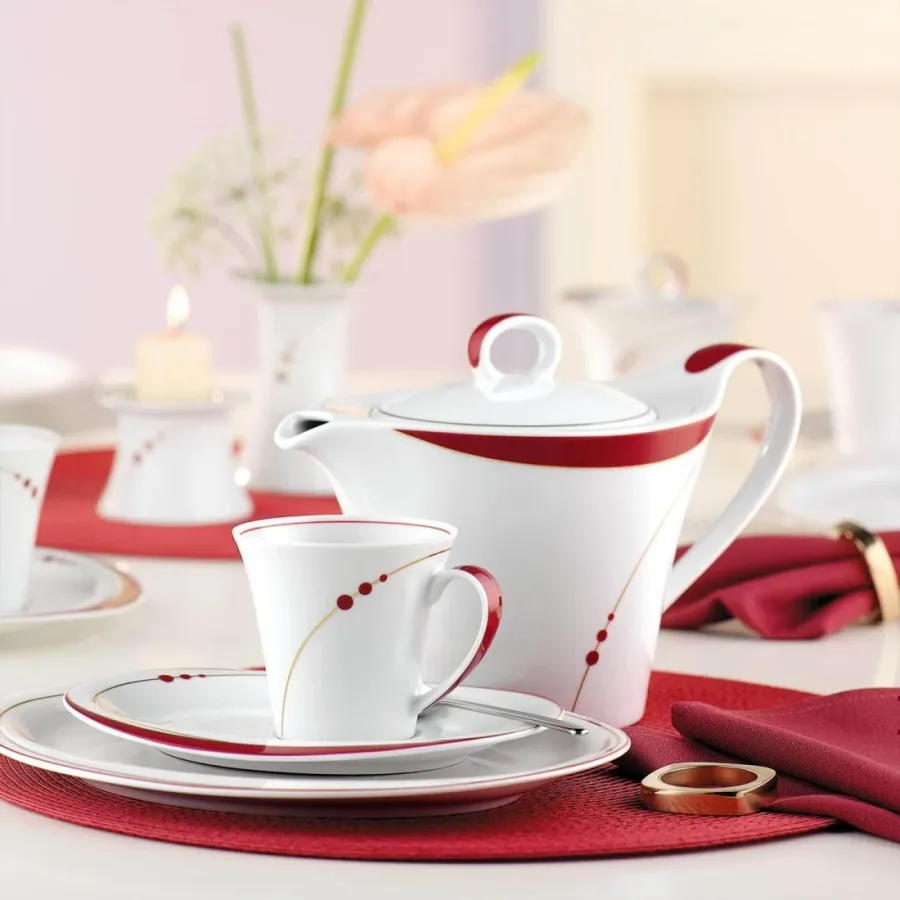 obrazek 2 Wyjątkowa porcelanowa sosjerka zdobiona czerwonym wzorem - Seltmann Weiden