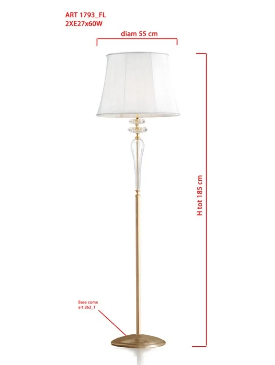 obrazek 1 Lampa podłogowa z przezroczystego szkła Murano z jasnym kloszem w kolorze kości słoniowej - Il Paralume Marina