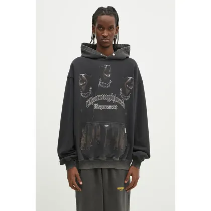 Zdjęcie Represent bluza bawełniana Thoroughbred Hoodie męska kolor szary z kapturem z nadrukiem MLM41134.003